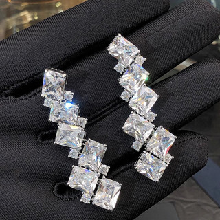 Châu Âu Mỹ ins Phong Cách Mới Micro-Ind Zircon Bông Tai Hình Học Nữ