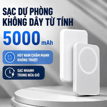 Sạc Dự Phòng Không Dây Sạc Từ Tính Pin Dự Phòng 5000mAh Sạc Nhanh Nam Châm Mạnh Cho Điện Thoại Du Lịch