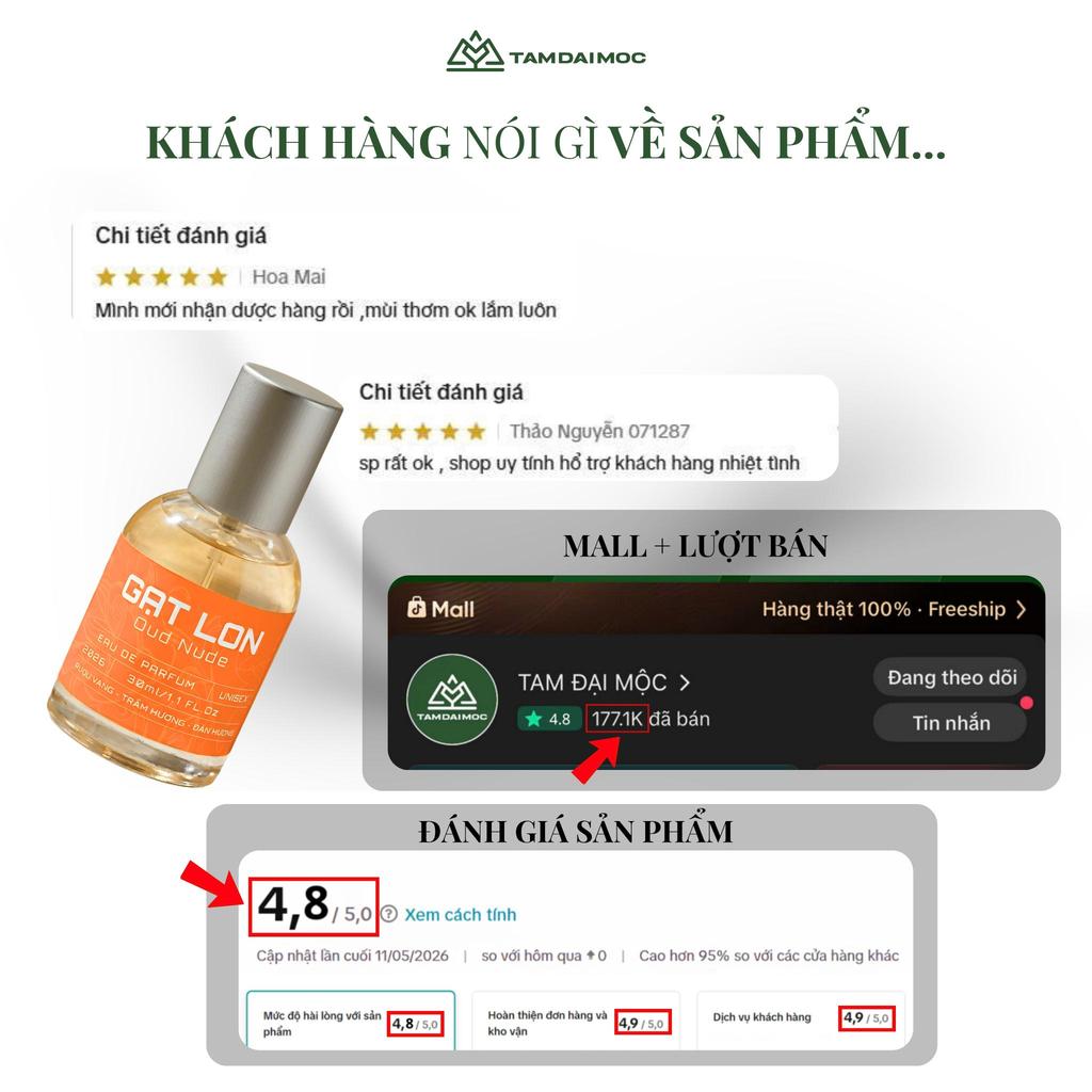 TAM ĐẠI MỘC Nước Hoa Unisex Oud Nude Hương Trầm Gỗ 30ml