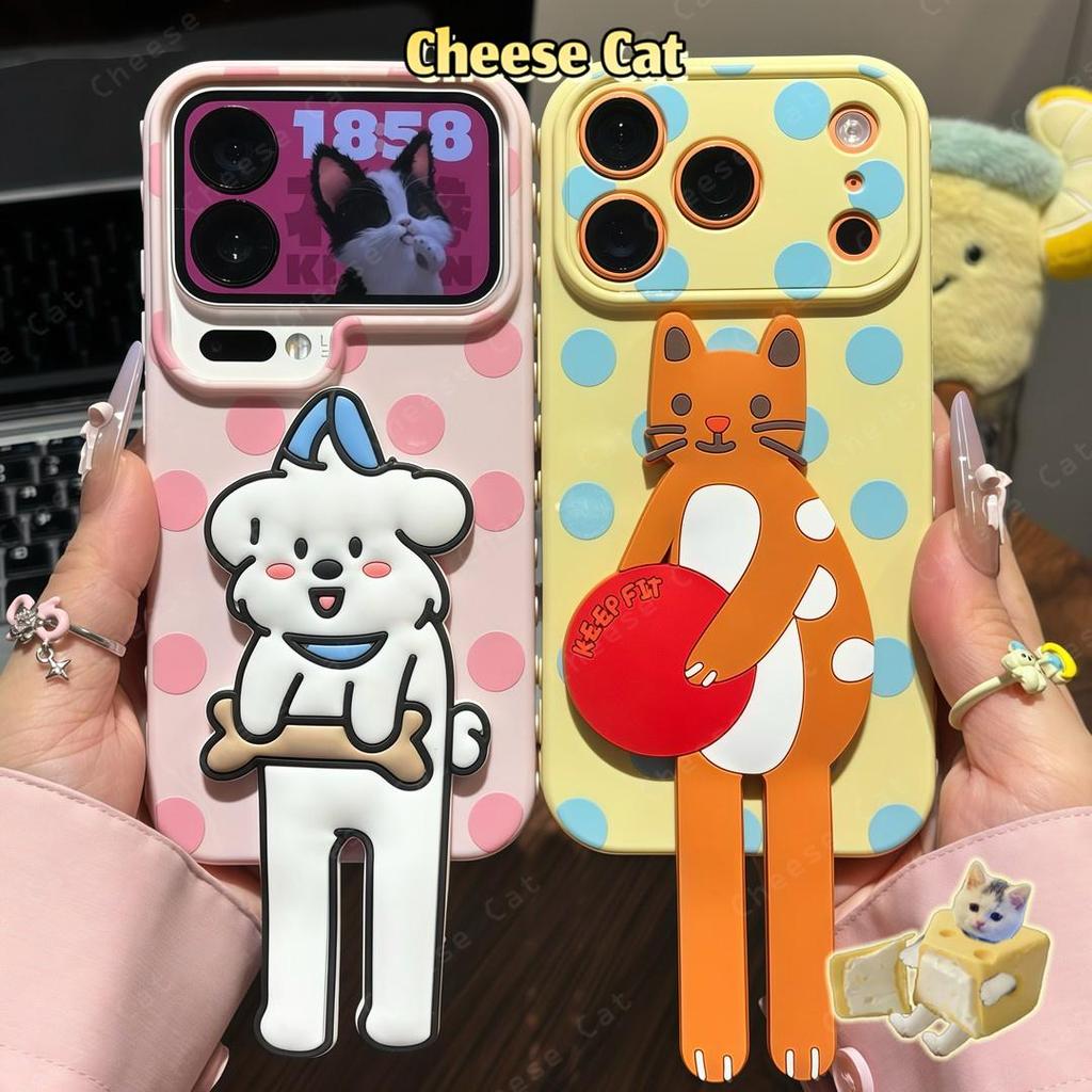 Chấm bi Cún Con Mèo Giá Đỡ Điện Thoại Ốp lưng điện thoại iPhone cho iPhone 14 13 12 11 15 Plus 16 17 Pro Max