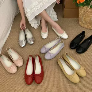 TT Mùa Xuân Hoa Anh Đào Hồng Nhỏ Giày Đơn Nữ Tính Khí Mũi Tròn Nơ Mềm Mại Giày Ba Lê