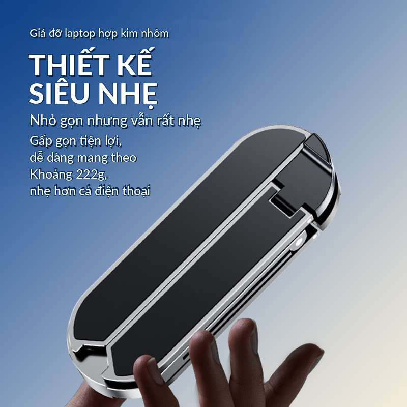 Giá Đỡ Laptop Hợp Kim Nhôm, Gấp Gọn, 6 Mức Điều Chỉnh Độ Cao, Chống Trơn Trượt, Máy 10-17 Inch