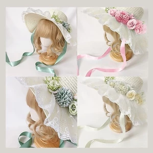 PCF * Mũ Bonnet Hoa Mũ Chống Nắng Cho Bé Gái Pháp Dệt Tay Mũ Rơm Ren Dã Ngoại Mũ Vintage Panama Mũ