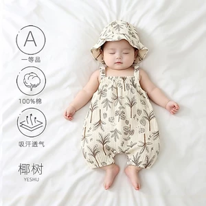 Jumpsuit họa tiết da báo cho bé mùa hè mỏng cotton nguyên chất loại một bé sơ sinh hậu cung b