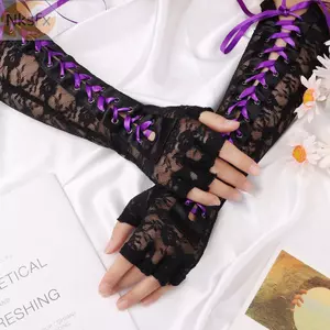 NKSFX 1 Đôi Găng Tay Gothic Câu Lạc Bộ Đêm Găng Tay Ren Dài Ngón Thời Trang