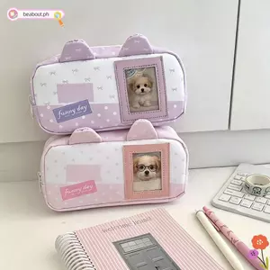 Túi đựng bút BEABOUT, có khe cắm thẻ ảnh Bút chì chấm bi hình ngôi sao, Túi đựng bút chì dung tích lớn INS dành cho học sinh