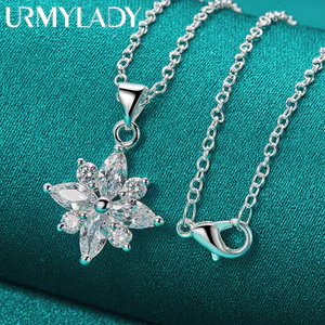 URMYLADY Bạc 925 AAA Zircon Mặt Dây Chuyền Hoa 16-30 Inch Dây Chuyền Vòng Cổ Cho Nữ Cưới Đính Hôn Trang Sức