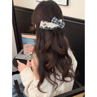 [Ren Người Yêu] Mùa Thu Đông Kẻ Sọc Sang Trọng Kẹp Tóc Ren Viền Kitty Chuối Kẹp Dễ Thương Retro Gothic