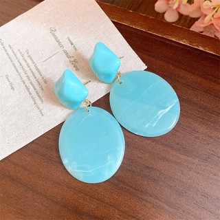 1 Đôi Bông tai mặt dây chuyền hình bầu dục vuông bằng nhựa, Bông tai cao cấp Maill retro