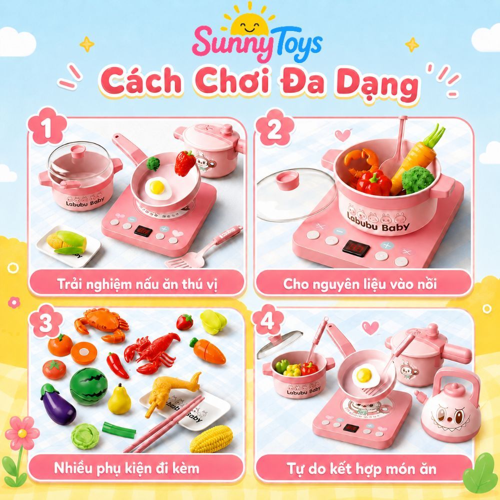 Bếp Mini SunnyToys Hình Gấu Labubu - Đồ Chơi Nấu Ăn Có Âm Thanh Cho Bé Siêu Dễ Thương
