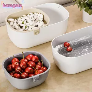 Khay thoát nước BORAGETE, Giỏ thoát nước hai lớp bằng nhựa dung tích lớn, Nhà bếp đĩa trái cây dày