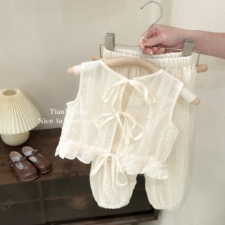 Bộ đồ thú cưng cho bé gái Bộ đồ hai mảnh không tay ren cho bé gái