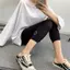 Kem chống nắng chỉ mịn Mặt cười thêu mặc ngoài co giãn Quần Skinny dành cho học sinh Tám legging