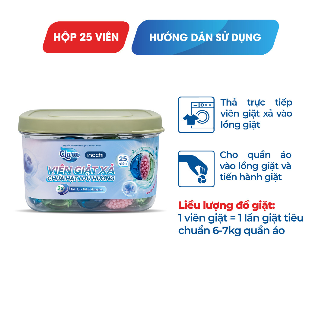 Combo 2 Hộp Viên Giặt Xả Clara 3in1 Hương Quả Mọng & Hoa Phấn VGLH01, Sạch Sâu, Khử Mùi, Lưu Hương Hàng Chính Hãng