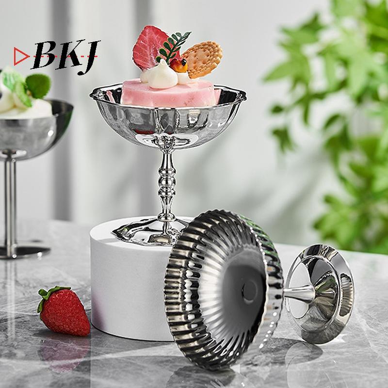 [KJ] Cốc kem bằng thép không gỉ Bát tráng miệng Salad trái cây đế cao Món ăn na [Mới]