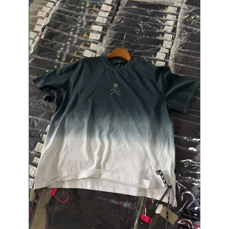 Chất Lượng Cao Rời Cổ Tròn Top Thường Ngày Phù Hợp Với Phong Cách Đường Phố Gradient Tie-Dye Đầu Lâu In Hình Áo Thun