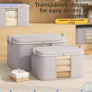 Hộp lưu trữ có thể gập lại DAYBREAK, Túi lưu trữ quần áo có thể nhìn thấy chống bụi, Túi lưu trữ chăn bông họa tiết xương cá không dệt di động cho tủ