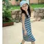 Váy mùa hè cho bé gái Váy xanh sọc không tay phong cách phương Tây