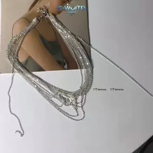 E-WOITD Thời Trang Nhiều Lớp sel Nelace Ánh Sáng Sang Trọng Màu Bạc Hợp Kim Xương Đòn Dây Xích Dành Cho Nữ Hợp Thời Trang Trang Trang Sức Quà Tặng E-WOITD