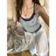 Áo yếm sọc màu tương phản không tay giả hai mảnh lưng đẹp mặc bên ngoài Hot Girl Top