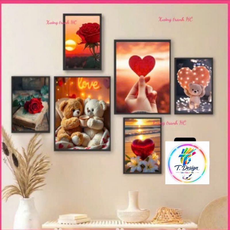 Bộ 6 Tranh decor dễ thương cho cô nàng, hoa xinh để trang trí phòng và tường đẹp.