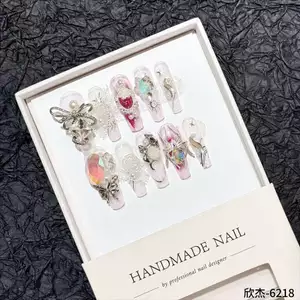 2.7 Dài t Ngôn Ngữ Bướm Làm Trắng Bầu Không Khí Đóng Hộp Móng Tay Handmade Đeo Móng Tay