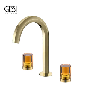Vòi ba lỗ GESSI của Ý dành cho tủ phòng tắm, vòi chia nước nóng lạnh tối giản toàn bộ bằng đồng mạ vàng dành cho bồn tắm