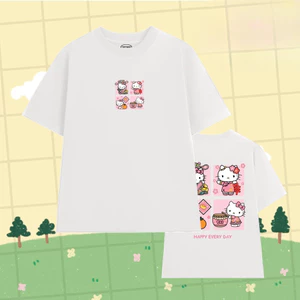 （Giao hàng 24h）Angela Áo thun form rộng Hello Kitty Tết unisex nam nữ tay ngắn cổ tròn cotton kèm quà tặng