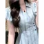 Áo sơ mi ngắn tay kiểu Pháp Áo voan sọc xanh mùa hè Phong cách mới Vỏ mm cao cấp bụng eo hẹp Phong cách bán chạy