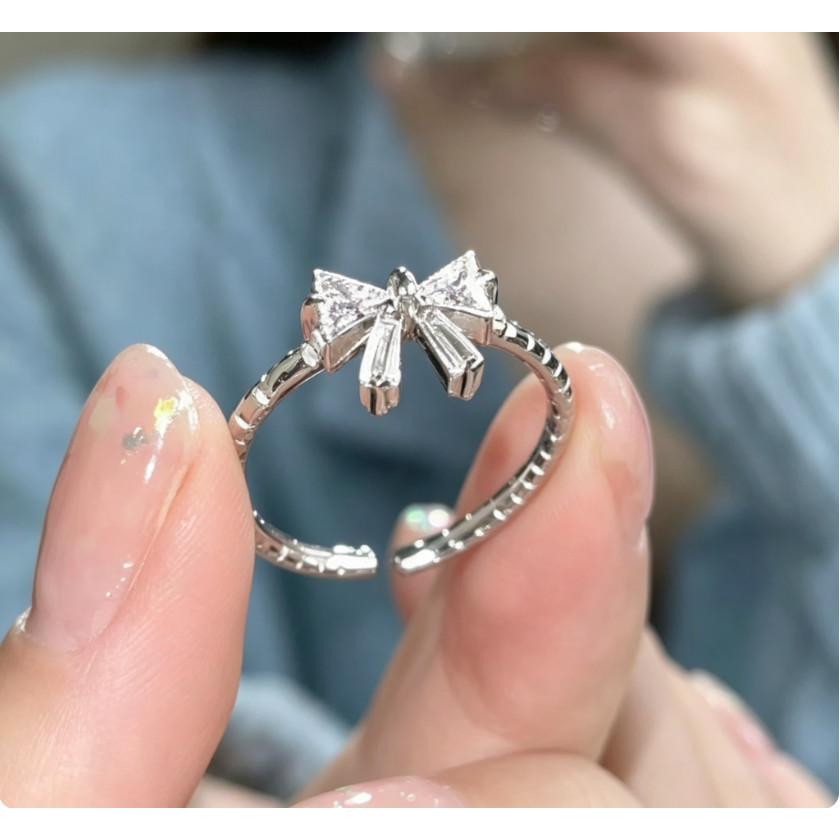 Nhẫn nữ đa năng khí chất thời trang nơ zircon đơn giản cá tính