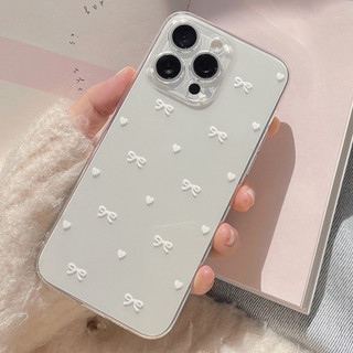 Dành Cho Infinix Hot 60 50 40 Pro Note 50 Pro 50S Smart 9 10 Pro Plus Ốp Lưng Màu Hồng Nơ Họa Tiết Dễ Thương Trái Tim Tình Yêu Trong Suốt Chống Sốc TPU Silicone Mềm Ống Kính Trong Suốt