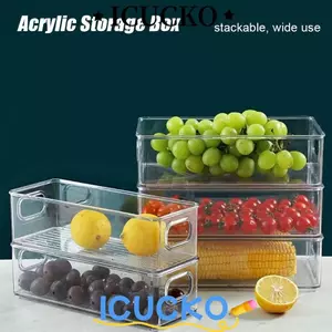 ICUCKO 1 Cái Hộp Bảo Quản Để Bàn, Lọ Thực Phẩm Trái Cây Sách Trang Sức Mỹ Phẩm Hộp Bảo Quản Tủ Lạnh Trong Suốt, Bàn Có Thể Xếp Chồng Rộng rãi Nhà Bếp Sinh Viên Hộp Đựng