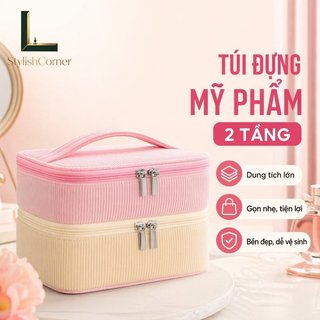 Túi Trang Điểm Du Lịch Hai Lớp Dung Tích Lớn PU Dụng Cụ Sắp Xếp Mỹ Phẩm Di Động Vệ Sinh Bảo Quản