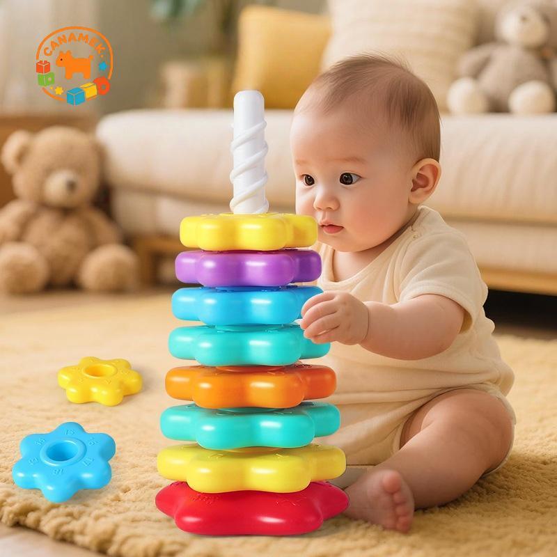 CANAMEK 1 Bộ Đồ Chơi Xếp Hình Cho Bé Montessori Xoay Tháp Cầu Vồng An Toàn Và Bảo Vệ Môi Trường Màu Đồ Chơi Trẻ Em CSF