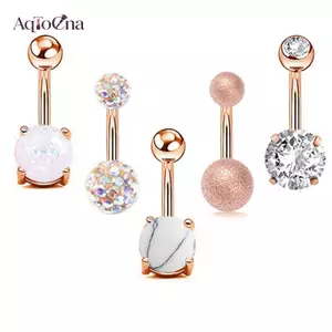 AqToCna 5 Cái / bộ Nữ Rốn Nút Nhẫn Hoa Hồng Vàng Thép Y Tế Kim Cương Giả AqToCna