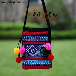 Yunnan Phong Cách Dân Tộc Canvas Thêu Hoa Dễ Thương Mini Điện Thoại Di Động Túi Nữ Thêu Vải Nữ Một Vai Ba Lô Nhỏ