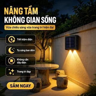 Đèn Tường LED Năng Lượng Mặt Trời, 8 Bóng Siêu Sáng, Chống Nước IP65, Tự Sáng Ban đêm