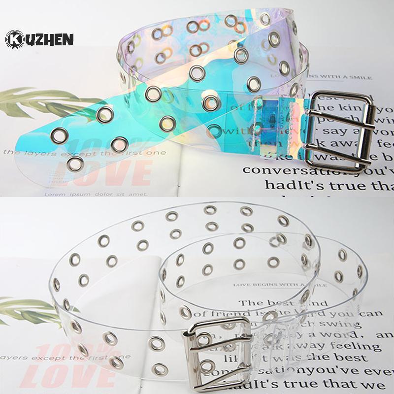 KUZHEN Laser Trong Suốt Ba Chiều Nữ Thắt Lưng Punk Pin Bule Dây Thắt Lưng HOT