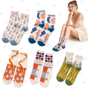 Tất mỏng mùa hè PYCOU, Tất ren in hoa ngọt ngào Thiết kế giữa bắp chân, Tất lụa pha lê trong suốt siêu mỏng co giãn thoáng khí Mặc thường ngày