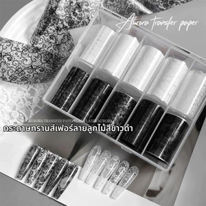 Bộ làm móng tay trắng đen VN, được trang bị băng giấy ren Pháp hai mặt, thiết kế rỗng, 10 khe lưới; Nhãn trang trí móng tay, Nhãn trang trí móng tay ren, Nhãn dán làm móng tay.