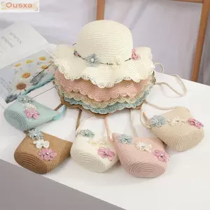 Mũ chống nắng trẻ em OUSXA, Mũ chống nắng nhiều màu dễ thương cho bé gái, Mũ rơm thời trang 2-8 tuổi đi biển