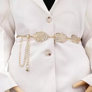 PNPIA- Thời Trang Đơn Giản Openwork Lá Trang Trí Dây Xích Thắt Lưng Mỏng Dây Xích Nữ Trang Trí Dây Thắt Lưng Đầm Kim Loại Trang Sức Phụ Kiện