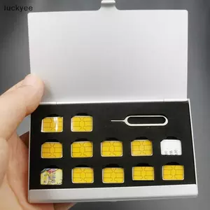 Luckyew 12 Khe-NANO + 1 Khe Cắm Thẻ-Pin Nhôm Di Động SIM Micro Pin Thẻ SIM Nano Thẻ Nhớ Hộp Bảo Quản Hộp Bảo Vệ TQ