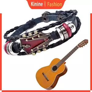 KIN Retro Punk Rock Guitar Vòng Tay Có Thể Điều Chỉnh Dây Đeo Tay Da Cho Những Người Yêu Âm Nhạc