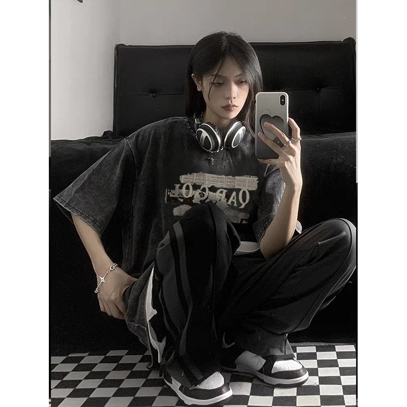 （Giao hàng 24h）Angela Áo thun wash nam nữ local brand unisex áo phông form rộng mùa hè cao cấp ngầu Y0515
