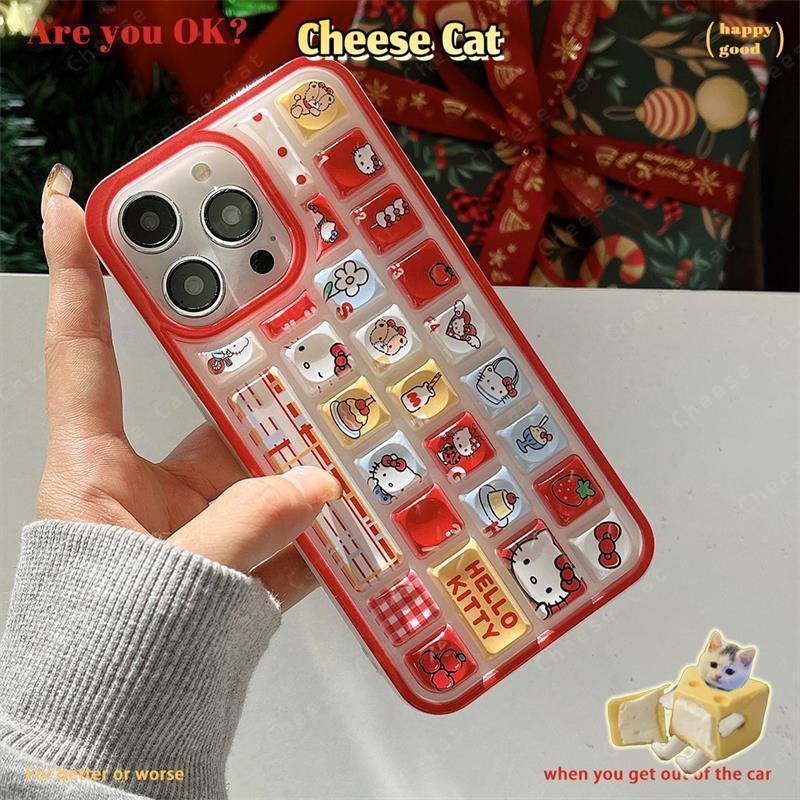 3D Bàn Phím Không Khí Giáng Sinh Kitty Ốp Lưng Điện Thoại iPhone 11 14 13 15 12 16 17 Pro Max