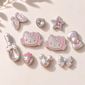 Set Charm Hello Kitty Bạc Hồng Kawaii Cao Cấp, Bộ Charm Nơ Dâu Tây Bướm Sao Dễ Thương Trang Trí Dép