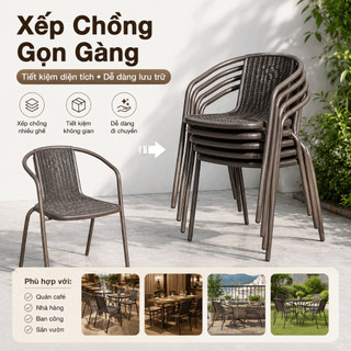 Ghế Cafe Giả Mây Textilene 2*1 Có Tay Vịn Chống Nước Chống Nắng Dùng Trong Nhà Ngoài Trời