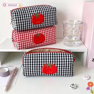 BEABOUT Bút Chì, Túi Trang Điểm Vải Cà Chua Gingham, Hộp Đựng Di Động Dung Tích Lớn Túi Đựng Bút Chì Nữ Bé Gái