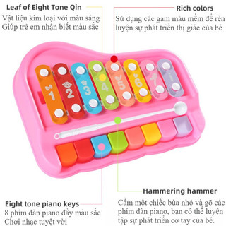【BabyJoy】Đàn gõ 8 nốt đồ chơi âm nhạc,nhựa ABS an toàn, kèm dùi gõ và thẻ nhạc,Bồi dưỡng tài năng âm nhạc